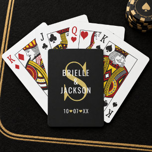 Jeu De Cartes Mariage Monogramme Noir et Or Gras