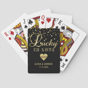Jeu De Cartes Mariage personnalisé LUCKY IN LOVE Gold Black