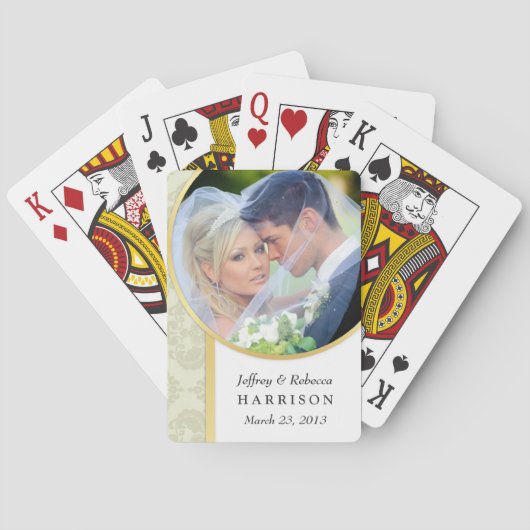 Jeu De Cartes Mariage Photo Ecru Damask Lecture Cartes (dos)