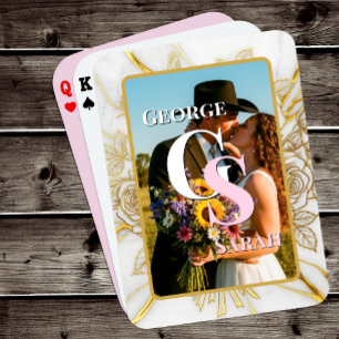 Jeu De Cartes Mariage photo élégant, Marbre, Or, Initiales