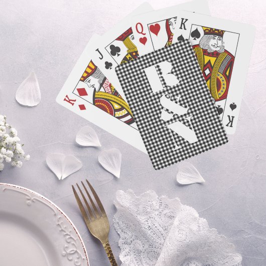 Jeu De Cartes Mariage sur mesure Gingham noir Monogramme Moderne