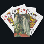 Jeu De Cartes Mariage Vintage, Mariés avec Menorah<br><div class="desc">Illustration vintage d'amour et de romance de cérémonie de mariage représentant un couple se mariant dans une belle synagogue avec des vitraux, des fleurs et une menorah à sept branches. La mariée porte une longue robe de mariée blanche et le marié est élégant dans son smoking.</div>