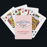 Jeu De Cartes Marié dans Fabulous Las Vegas Mariage Monogramme<br><div class="desc">Cette coutume unique et amusante "Marié dans Fabulous Las Vegas" mariage faveur cartes de jeu comprend un monogramme des noms de la mariée et du marié et des dates de mariage et un arrière - plan rose clair. Couleurs design noir,  blanc,  rouge,  bleu,  jaune et gris.</div>