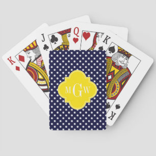 Jeu De Cartes Marine Blanc Pois Jaune Quatrefoil 3 Monogramme