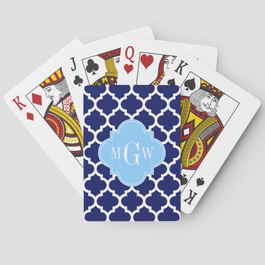 Jeu De Cartes Marine Bleu Marocain #5 Ciel Bleu Nom Monogramme (dos)