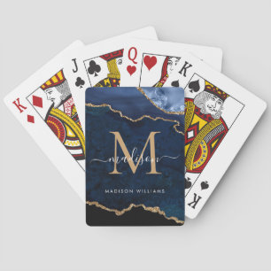 Jeu De Cartes Marine Blue Gold Agate Géode Parties scintillant M