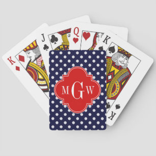Jeu De Cartes Marine White Polka Dot Red Quatrefoin 3 Monogramme