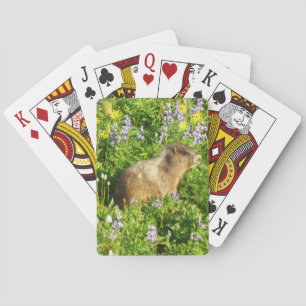 Jeu De Cartes Marmotte dans les fleurs sauvages du mont Rainier