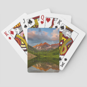 Jeu De Cartes Maroon Bells se reflètent dans le lac Maroon calme
