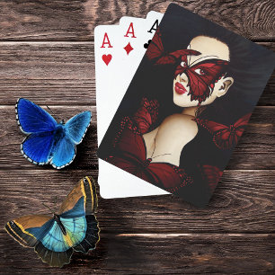 Jeu De Cartes Mascarade aux papillons rouges