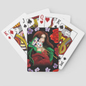 Jeu De Cartes Masque Vénitien Femme Élégante Rouge Vert (dos)