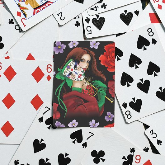 Jeu De Cartes Masque Vénitien Femme Élégante Rouge Vert