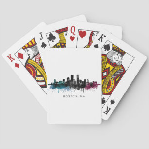 Jeu De Cartes Massachusetts Art   Boston MA Skyline Aquarelle