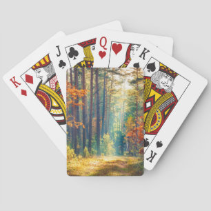 Jeu De Cartes Matin Vive En Forêt Colorée Avec Rayons Solaires