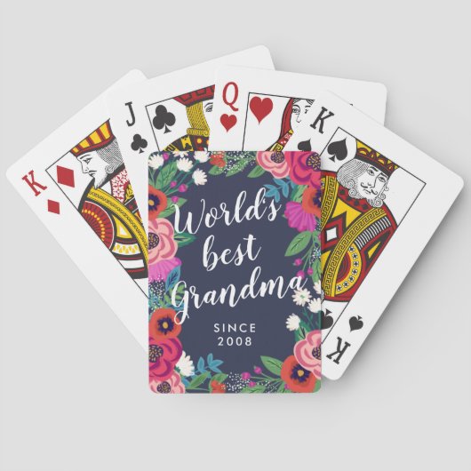 Jeu De Cartes Meilleure grand-mère du monde du cadre floral (dos)