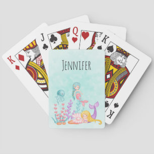 Jeu De Cartes Mermaids et méduses sous l'aquarelle marine