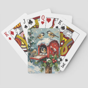 Jeu De Cartes Mésanges vintage sur boîte aux lettres de Noël enn
