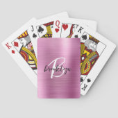 Jeu De Cartes Métal brossé rose Noir Blanc Script Monogramme (dos)