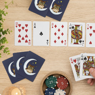 Jeu De Cartes Mignon Hibou Brun Croissant Lune Étoiles Bleu