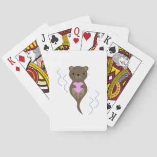 Jeu De Cartes Mignonne Otter embrasse un coeur rose