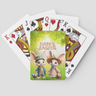 Jeu De Cartes Mignonne, Whimsical Joyeuse Pâques avec 2 lapins