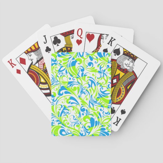 Jeu De Cartes Mignons bleu vert mélangé motifs floraux (dos)
