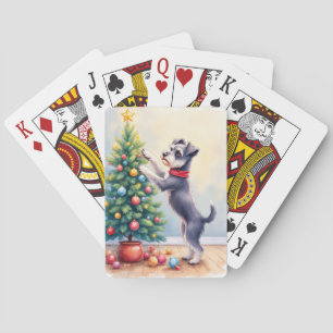 Jeu De Cartes Miniature Schnauzer Décorant l'Arbre de Noël Chien