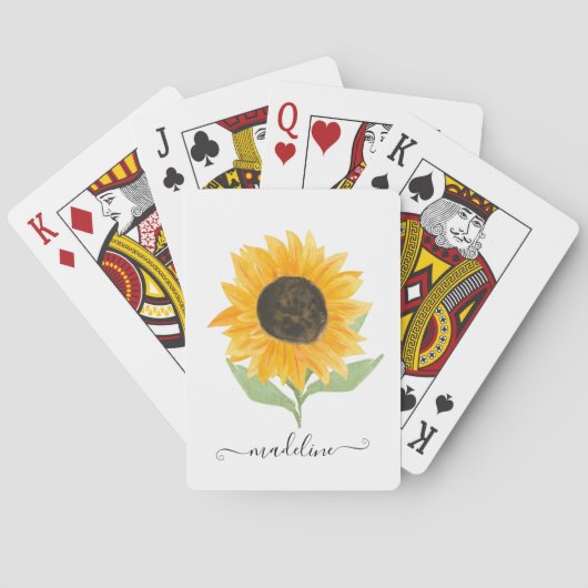Jeu De Cartes Minimal Rustic Sunflower Personalized Name Script (dos)