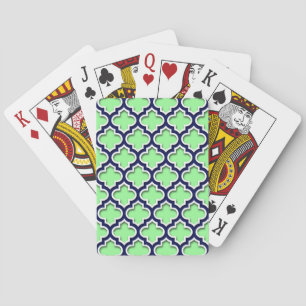 Jeu De Cartes Mint Green Navy White Quatrefoil Marocain #5DS