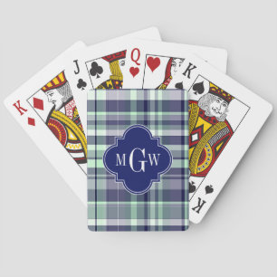 Jeu De Cartes Mint Marine Blanc Preppy Madras Quatrefoil Monogra