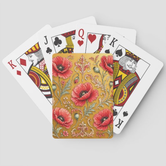 Jeu De Cartes Modèle fleur de pavot doré (dos)