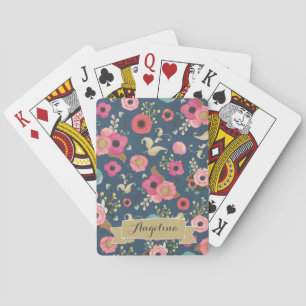 Jeu De Cartes Modèle floral de la marine Cartes de jeu personnal