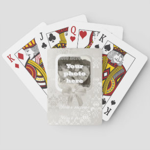 Jeu De Cartes modèle photo carré sur damassé blanc