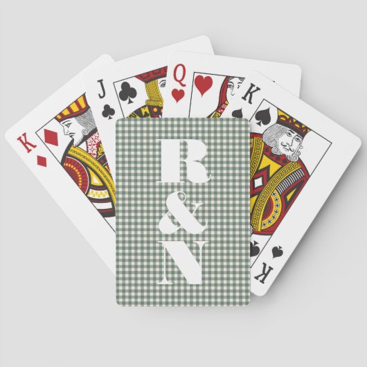 Jeu De Cartes Modern Monogram Green Gingham Custom Wedding (dos)