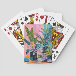 Jeu De Cartes Modern Tropical Plant Print – Pink and Green