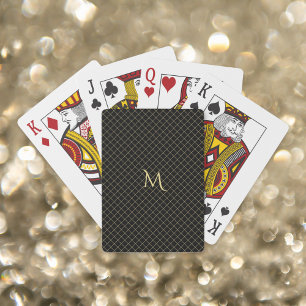 Jeu De Cartes Moderne Black Gold Monogramme Check Stripes Poker