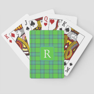 Jeu De Cartes Moderne monogramme à carreaux écossais vert et ble