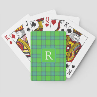 Jeu De Cartes Moderne monogramme à carreaux écossais vert et ble