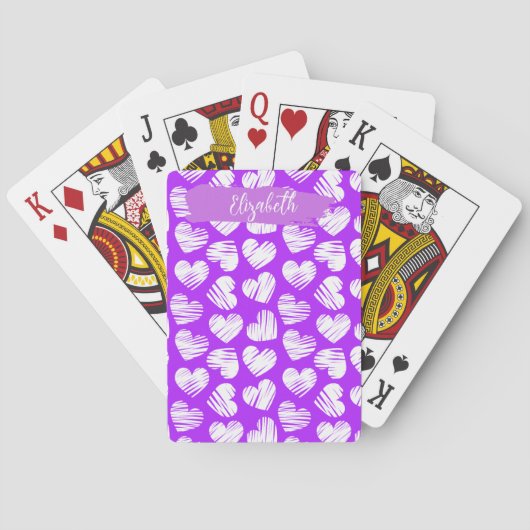 Jeu De Cartes Moderne violet blanc Doodé Coeur Valentine Nom (dos)
