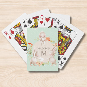 Jeu De Cartes Monogram Cute Lapin lapins Floral Personnalisé