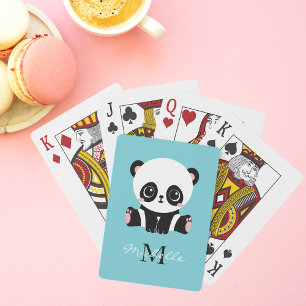 Jeu De Cartes Monogram Cute Panda Personnalisé Bubble Gum Bleu