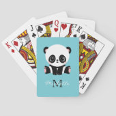 Jeu De Cartes Monogram Cute Panda Personnalisé Bubble Gum Bleu (dos)