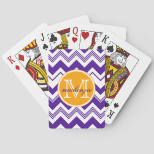 Jeu De Cartes Monogram Name Purple White Chevron Pattern