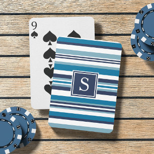 Jeu De Cartes Monogramme à bandes multiples bleu et blanc