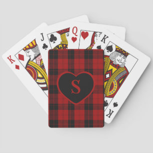 Jeu De Cartes Monogramme à carreaux de Noël Rouge Plaid Buffalo
