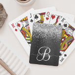 Jeu De Cartes Monogramme à étincelle noire à Parties scintillant<br><div class="desc">Personnalisez facilement ce design élégant et tendance de cartes à jouer avec une jolie parties scintillant brillante en argent sur un arrière - plan métallique brossé noir.</div>
