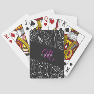 Jeu De Cartes Monogramme à motif abstrait damas noir blanc