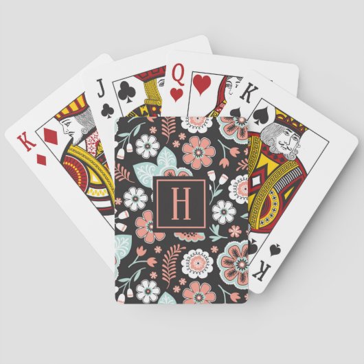 Jeu De Cartes Monogramme à motifs floraux noirs tendance (dos)