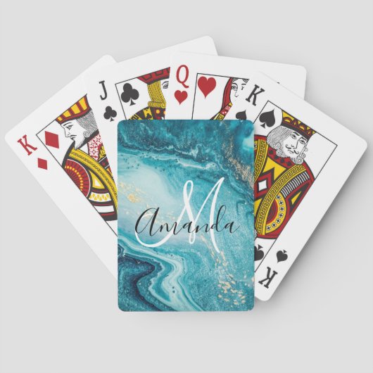 Jeu De Cartes Monogramme Abstrait de marbre bleu (dos)