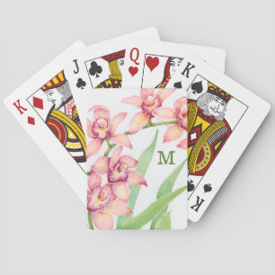 Jeu De Cartes Monogramme   Aquarelle Fleurs roses